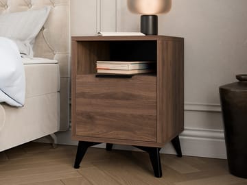 Vemdalen Sängbord & Nattduksbord 44 cm i Trä med Valnötsutseende, Förvaring med Låda - Valnötsbrun - Möbler - Bord & matgrupper - Avlastningsbord - Sängbord & nattduksbord