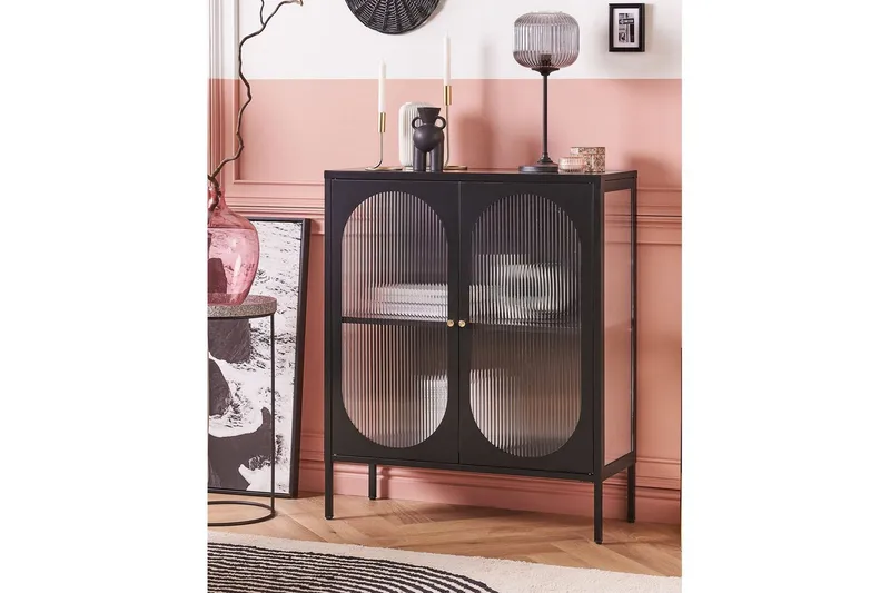 Vitrinskåp Sarre Svart, guld - Svart, guld - Förvaring - Skåp - Vitrinskåp