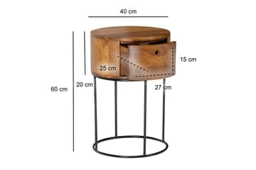Wohnling Runt Sängbord & Nattduksbord 40 cm i Massivt Sheeshamträ med Valnötsutseende, Förvaring med Låda - Brun - Möbler - Bord & matgrupper - Avlastningsbord - Sängbord & nattduksbord