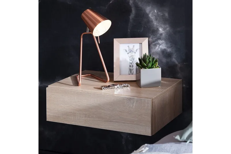 Wohnling Vägghängt Sängbord i Ekutseende med Låda 30 cm - Beige - Möbler - Bord & matgrupper - Avlastningsbord - Sängbord & nattduksbord