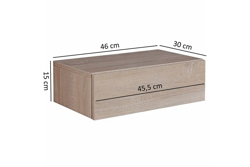Wohnling Vägghängt Sängbord i Ekutseende med Låda 30 cm - Beige - Möbler - Bord & matgrupper - Avlastningsbord - Sängbord & nattduksbord