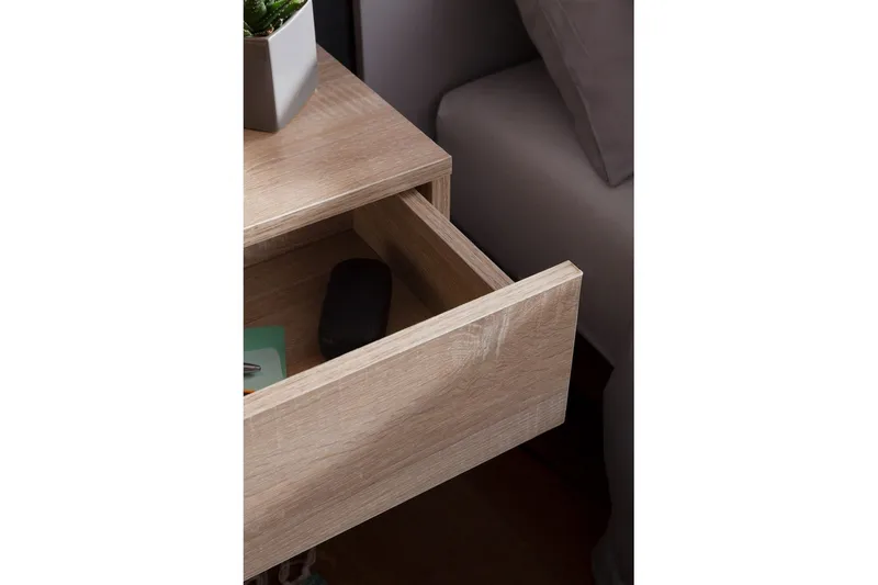 Wohnling Vägghängt Sängbord i Ekutseende med Låda 30 cm - Beige - Möbler - Bord & matgrupper - Avlastningsbord - Sängbord & nattduksbord