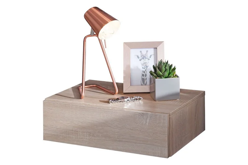 Wohnling Vägghängt Sängbord i Ekutseende med Låda 30 cm, Beige