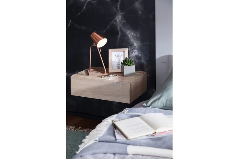 Wohnling Vägghängt Sängbord i Ekutseende med Låda 30 cm - Beige - Möbler - Bord & matgrupper - Avlastningsbord - Sängbord & nattduksbord