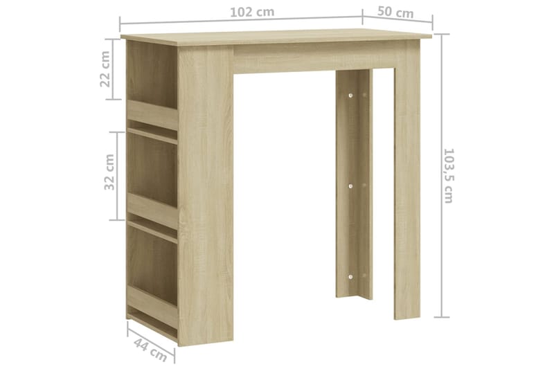 Barbord med förvaringshyllor sonoma-ek 102x50x103,5cm spånsk - Beige - Möbler - Bord & matgrupper - Barbord & ståbord