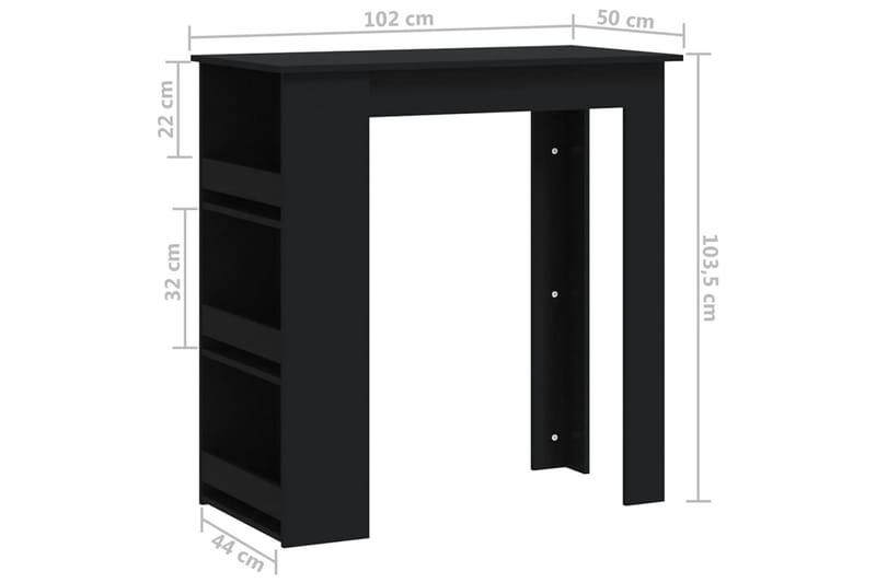 Barbord med förvaringshyllor svart 102x50x103,5 cm spånskiva - Svart - Barbord & ståbord