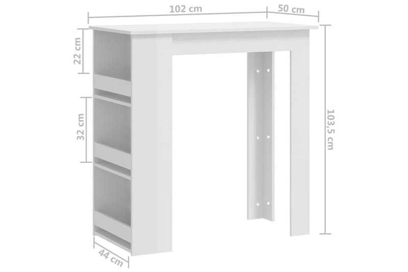 Barbord med hyllor vit högglans 102x50x103,5 cm spånskiva - Vit - Möbler - Bord & matgrupper - Barbord & ståbord