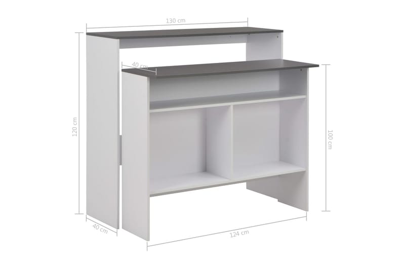 Barbord med 2 bordsskivor vit och grå 130x40x120 cm - Vit - Möbler - Bord & matgrupper - Barbord & ståbord