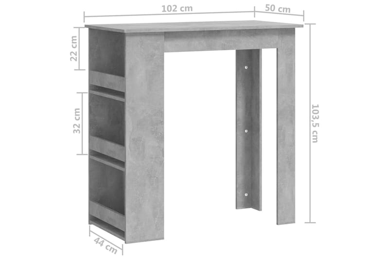 Barbord med förvaringshyllor betonggrå 102x50x103,5 cm spåns - Grå - Möbler - Bord & matgrupper - Barbord & ståbord