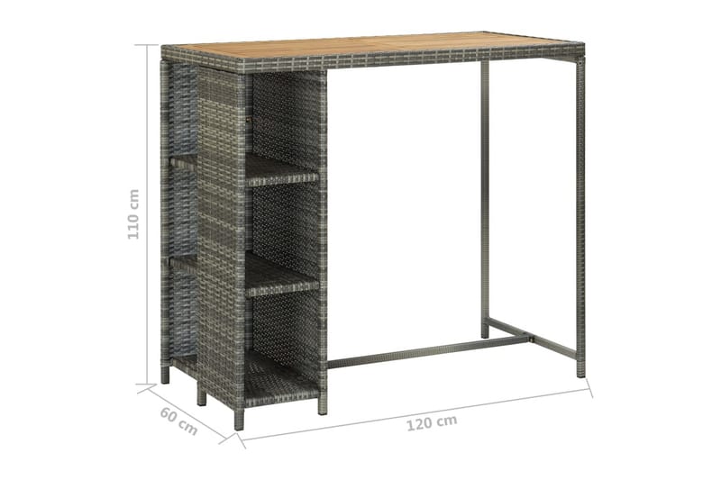 Barbord med förvaringshyllor grå 120x60x110 cm konstrotting - Grå - Barbord & ståbord