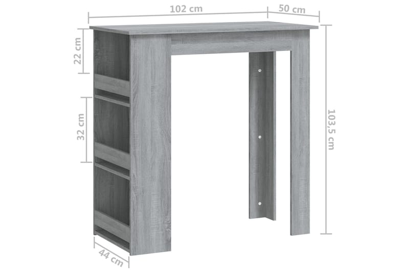 Barbord med förvaringshyllor grå102x50x103,5cm spånskiva - Grå - Barbord & ståbord