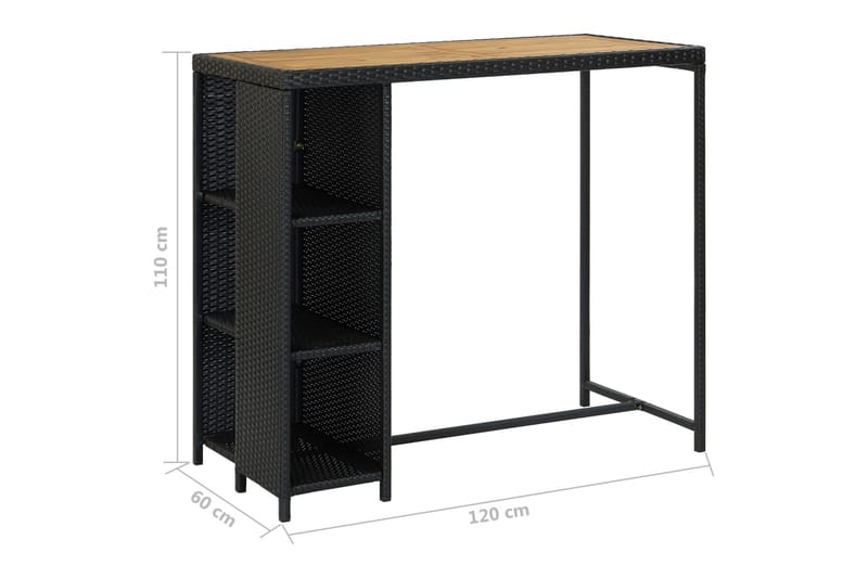 Barbord med förvaringshyllor svart 120x60x110 cm konstrottin - Svart - Barbord & ståbord