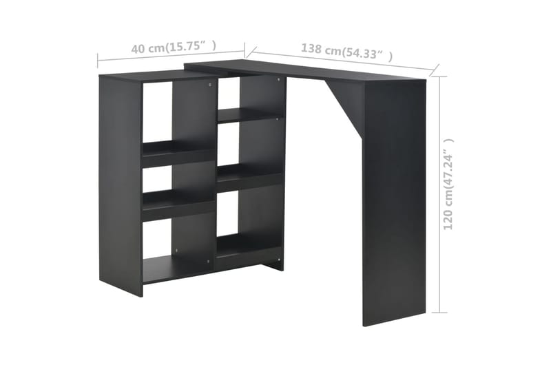Barbord med flyttbar hylla svart 138x39x110 cm - Svart - Möbler - Bord & matgrupper - Barbord & ståbord