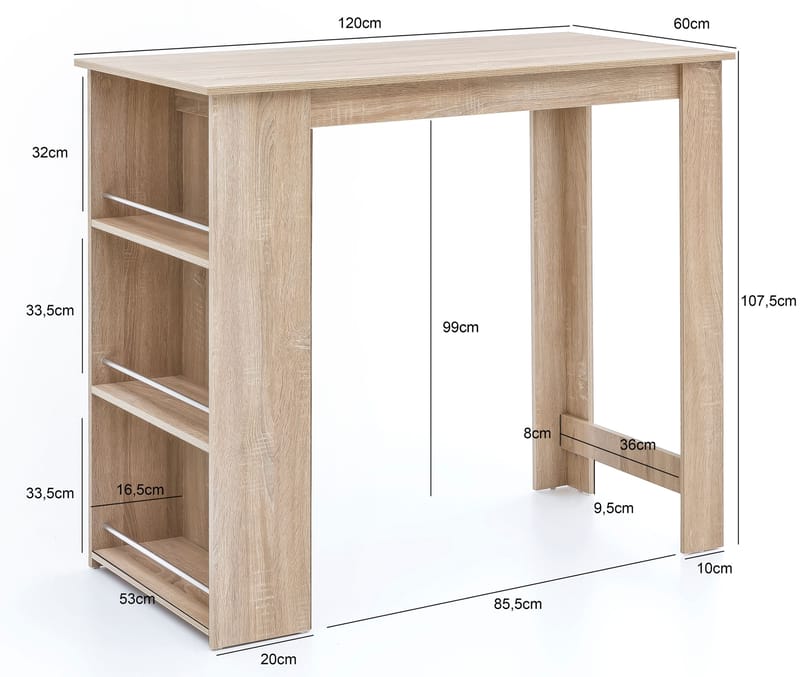 Norova Barbord 120 cm - Sonoma-ek/silver - Möbler - Bord & matgrupper - Barbord & ståbord
