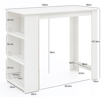 Norova Barbord 120 cm - Vit och silver - Möbler - Bord & matgrupper - Barbord & ståbord