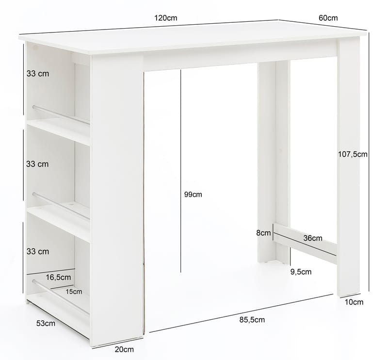 Norova Barbord 120 cm - Vit och silver - Möbler - Bord & matgrupper - Barbord & ståbord