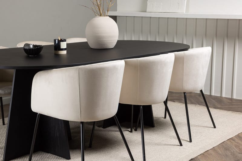Bariso Matbord 230x115x75 cm Oval med 6 Berit Karmstol Sammet med Armstöd - Möbler - Bord & matgrupper - Matgrupper