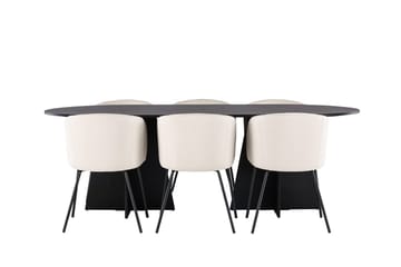 Bariso Matbord 230x115x75 cm Oval med 6 Berit Karmstol Sammet med Armstöd - Möbler - Bord & matgrupper - Matgrupper