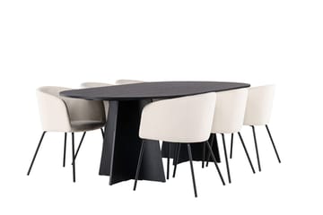 Bariso Matbord 230x115x75 cm Oval med 6 Berit Karmstol Sammet med Armstöd - Möbler - Bord & matgrupper - Matgrupper