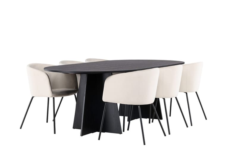 Bariso Matbord 230x115x75 cm Oval med 6 Berit Karmstol Sammet med Armstöd - Möbler - Bord & matgrupper - Matgrupper
