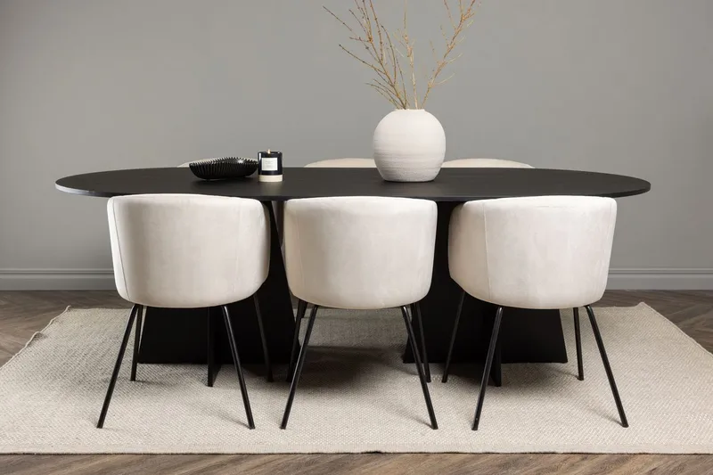 Bariso Matbord 230x115x75 cm Oval med 6 Berit Karmstol Sammet med Armstöd