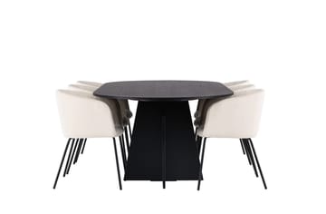 Bariso Matbord 230x115x75 cm Oval med 6 Berit Karmstol Sammet med Armstöd - Möbler - Bord & matgrupper - Matgrupper