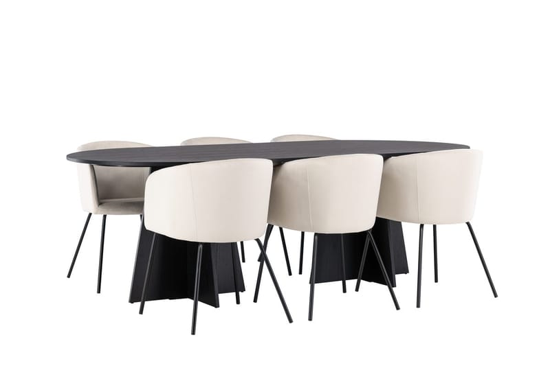Bariso Matbord 230x115x75 cm Oval med 6 Berit Karmstol Sammet med Armstöd - Möbler - Bord & matgrupper - Matgrupper
