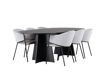 Bariso Matbord 230x115x75 cm Oval med 6 Evelina Karmstol - Möbler - Bord & matgrupper - Matgrupper