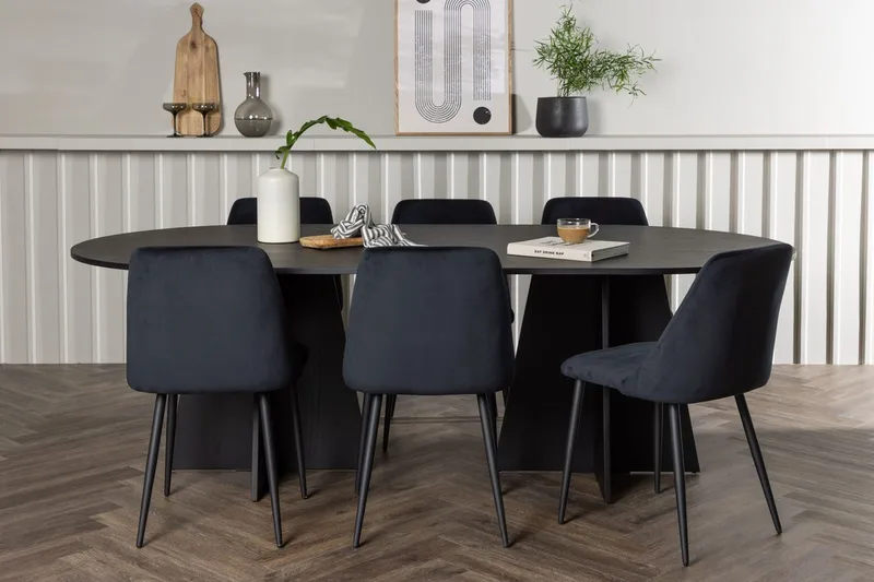 Bariso Matbord 230x115x75 cm Oval med 6 Night Matstol