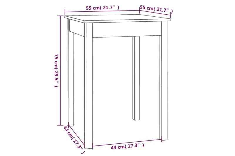 beBasic Matbord vit 55x55x75 cm massivt furuträ - White - Matbord & köksbord