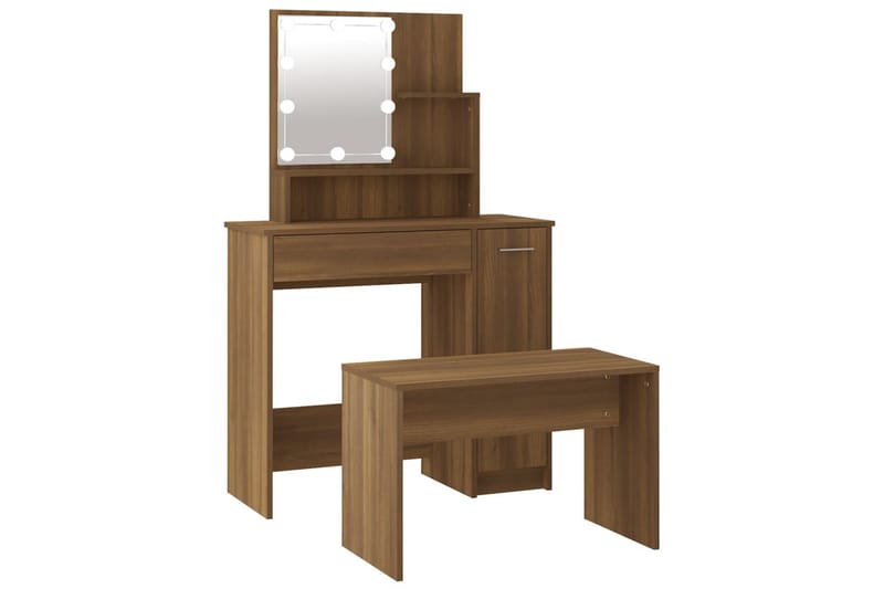 beBasic Sminkbord LED brun ek konstruerat trä - Brown - Möbler - Bord & matgrupper - Sminkbord & toalettbord