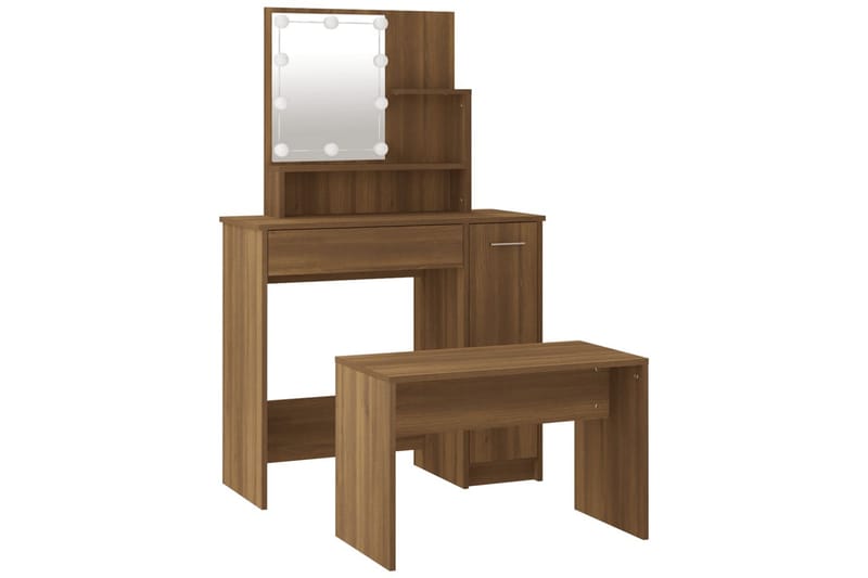 beBasic Sminkbord LED brun ek konstruerat trä - Brown - Möbler - Bord & matgrupper - Sminkbord & toalettbord