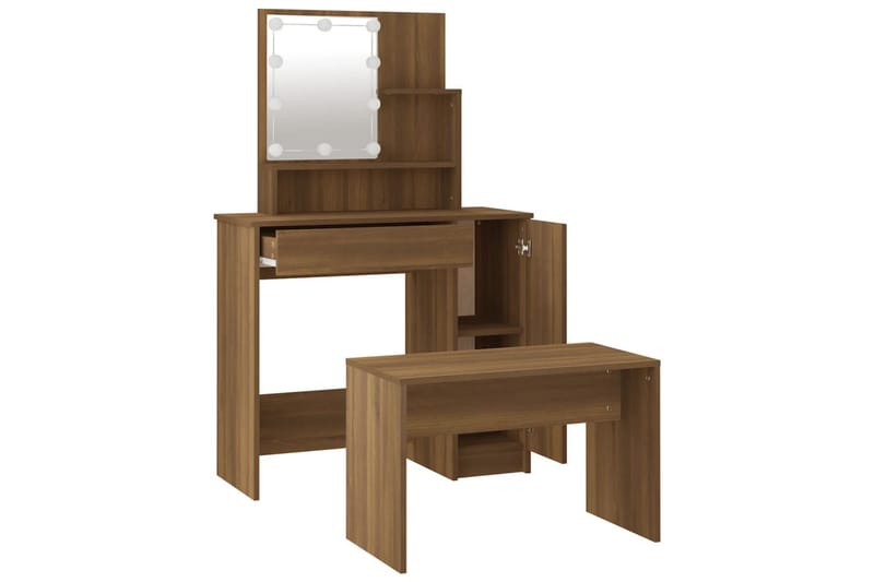 beBasic Sminkbord LED brun ek konstruerat trä - Brown - Möbler - Bord & matgrupper - Sminkbord & toalettbord