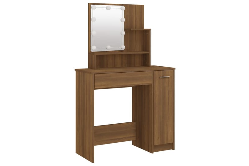 beBasic Sminkbord LED brun ek konstruerat trä - Brown - Möbler - Bord & matgrupper - Sminkbord & toalettbord