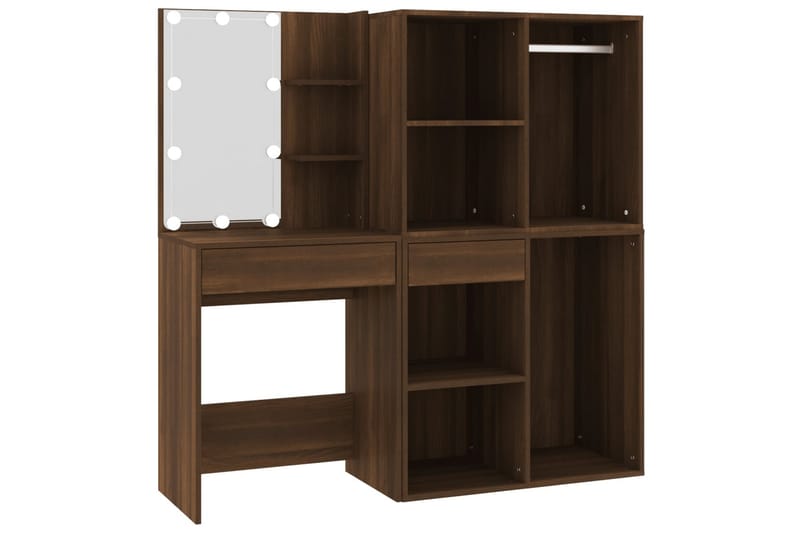 beBasic Sminkbord LED med skåp Brun ek konstruerat trä - Brown - Möbler - Bord & matgrupper - Sminkbord & toalettbord