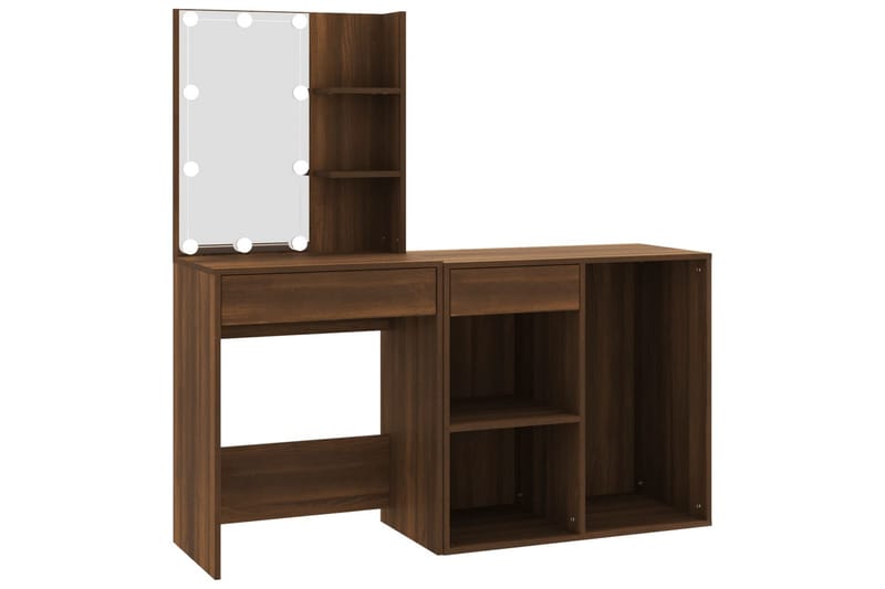 beBasic Sminkbord LED med skåp Brun ek konstruerat trä - Brown - Möbler - Bord & matgrupper - Sminkbord & toalettbord
