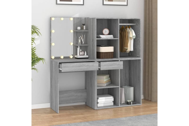 beBasic Sminkbord LED med skåp grå sonoma konstruerat trä - Grey - Möbler - Bord & matgrupper - Sminkbord & toalettbord