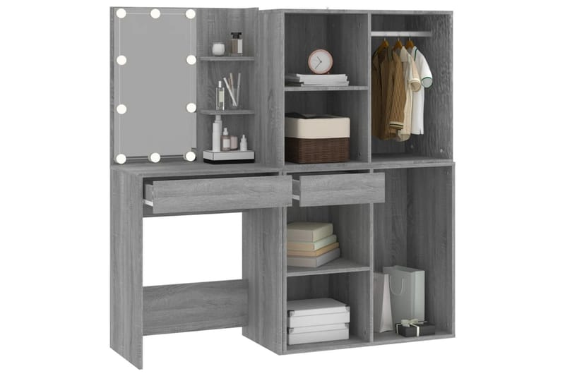 beBasic Sminkbord LED med skåp grå sonoma konstruerat trä - Grey - Möbler - Bord & matgrupper - Sminkbord & toalettbord