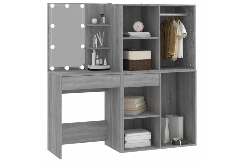 beBasic Sminkbord LED med skåp grå sonoma konstruerat trä - Grey - Möbler - Bord & matgrupper - Sminkbord & toalettbord