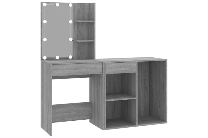 beBasic Sminkbord LED med skåp grå sonoma konstruerat trä - Grey - Möbler - Bord & matgrupper - Sminkbord & toalettbord