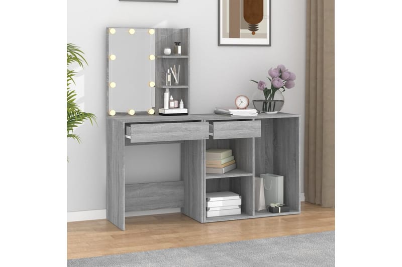 beBasic Sminkbord LED med skåp grå sonoma konstruerat trä - Grey - Möbler - Bord & matgrupper - Sminkbord & toalettbord