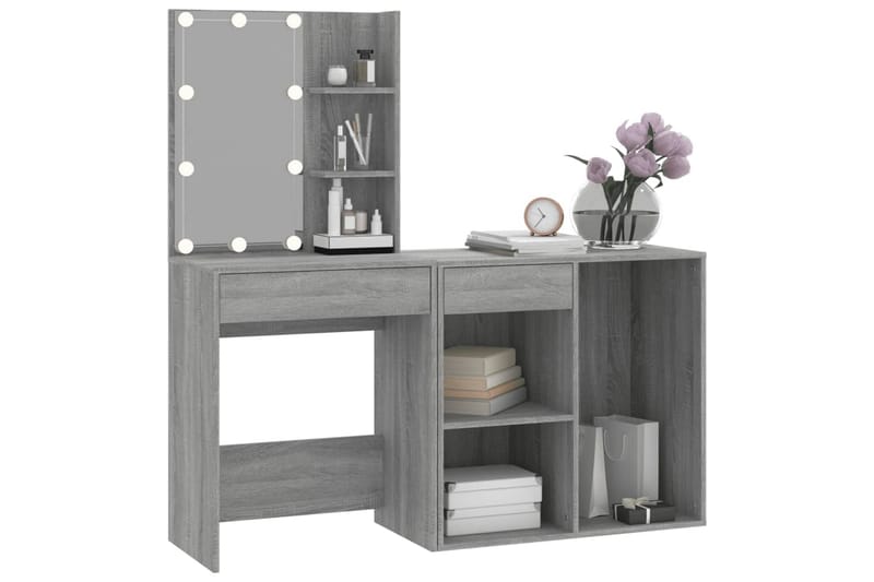 beBasic Sminkbord LED med skåp grå sonoma konstruerat trä - Grey - Möbler - Bord & matgrupper - Sminkbord & toalettbord