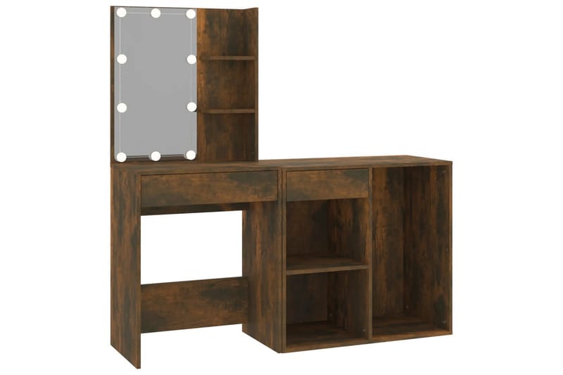 beBasic Sminkbord LED med skåp rökfärgad ek konstruerat trä - Brown - Möbler - Bord & matgrupper - Sminkbord & toalettbord