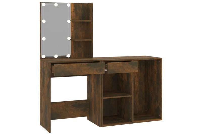 beBasic Sminkbord LED med skåp rökfärgad ek konstruerat trä - Brown - Möbler - Bord & matgrupper - Sminkbord & toalettbord