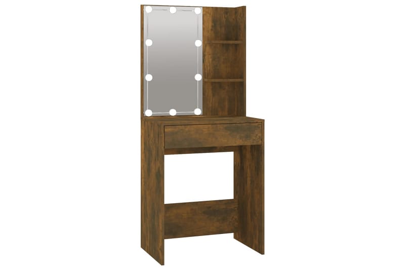 beBasic Sminkbord LED med skåp rökfärgad ek konstruerat trä - Brown - Möbler - Bord & matgrupper - Sminkbord & toalettbord