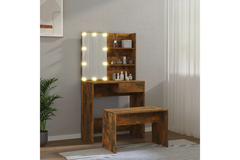 beBasic Sminkbord LED rökfärgad ek konstruerat trä - Brown - Möbler - Bord & matgrupper - Sminkbord & toalettbord