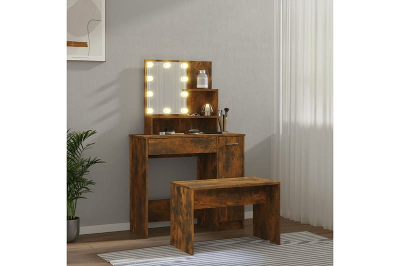 beBasic Sminkbord LED rökfärgad ek konstruerat trä - Brown - Möbler - Bord & matgrupper - Sminkbord & toalettbord