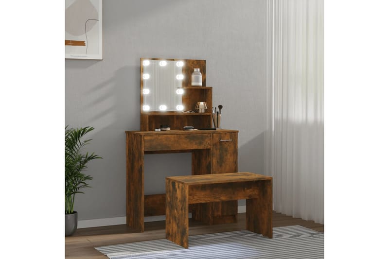 beBasic Sminkbord LED rökfärgad ek konstruerat trä - Brown - Möbler - Bord & matgrupper - Sminkbord & toalettbord