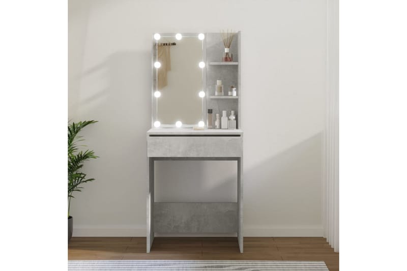 beBasic Sminkbord med LED betonggrå 60x40x140 cm - Grey - Sminkbord & toalettbord