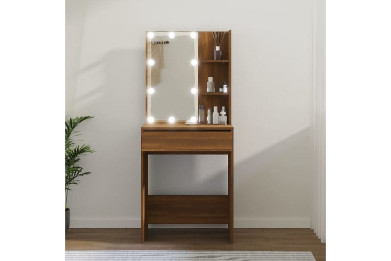 beBasic Sminkbord med LED brun ek 60x40x140 cm - Brown - Möbler - Bord & matgrupper - Sminkbord & toalettbord